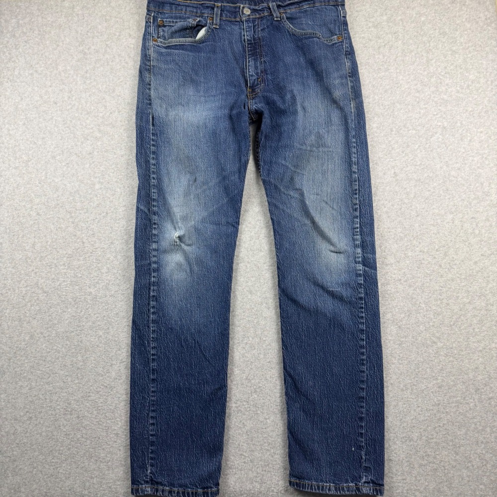 Levi's 505 Regular Fit Jeans Mens 35x32 Blue Straight Leg Denim Pants Thrashed